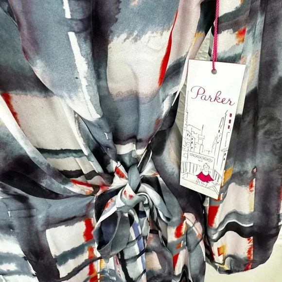 Parker Miles Silk Mini Wrap Short Dress Blue Watercolor Print Women’s S NWT - Picture 8 of 8